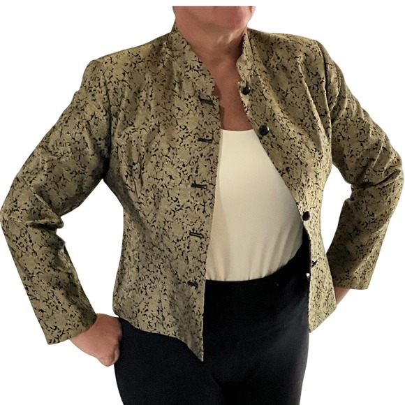 MSK Petite Large Women's Gold Floral Silk Rayon Blend Button Up Jacket Blazer - Picture 1 of 7